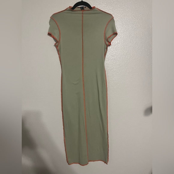 Forever 21 Green and Orange Stitch Seam Long Dress Size Small - Picture 2 of 6
